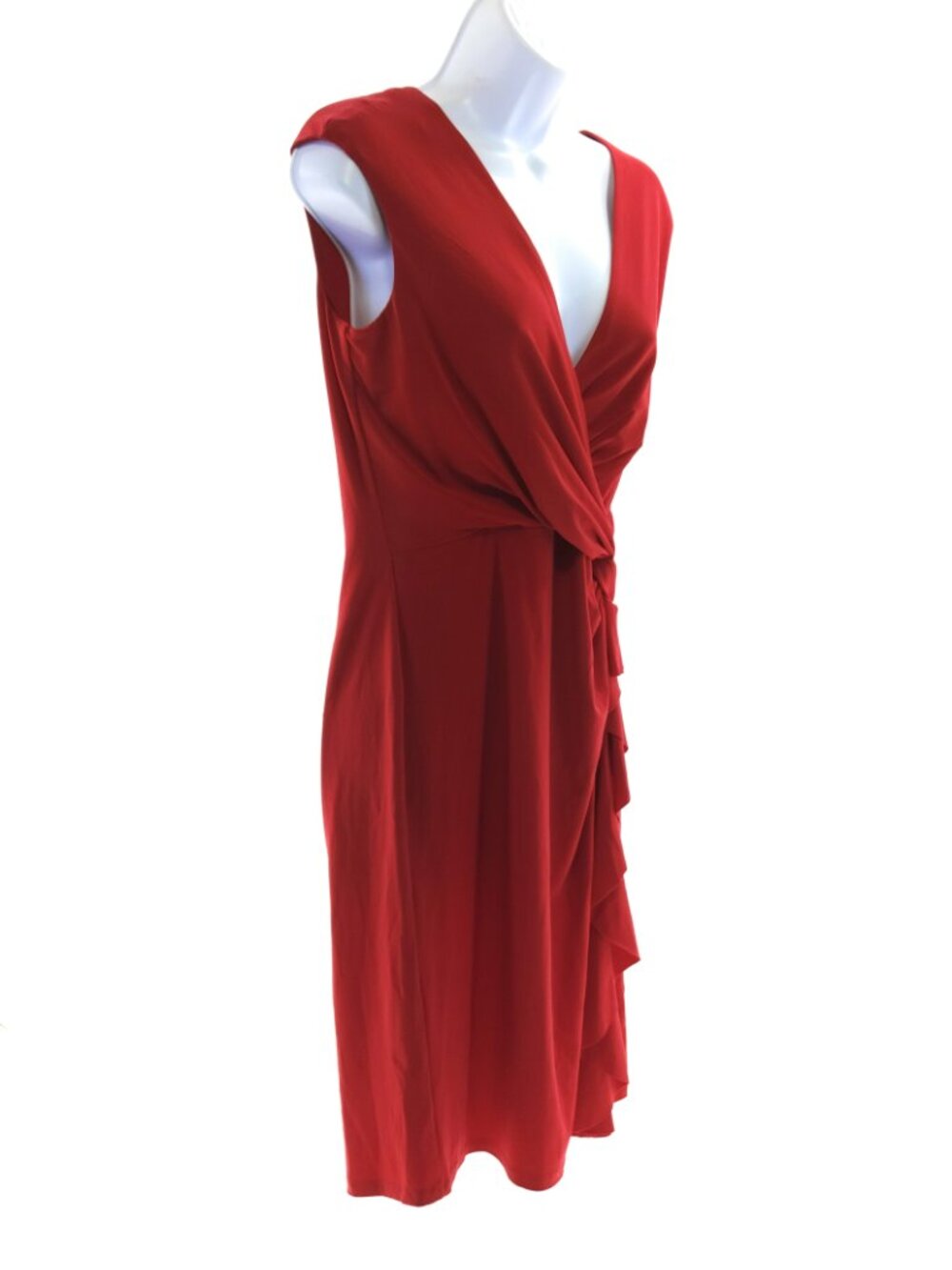 CHAPS Red Wrap Style Ruffle V-Neck Dress Women’s Medium - Picture 2 of 6